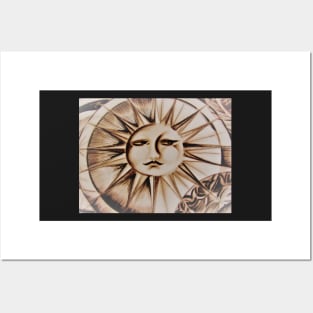 sun moon stars white Posters and Art